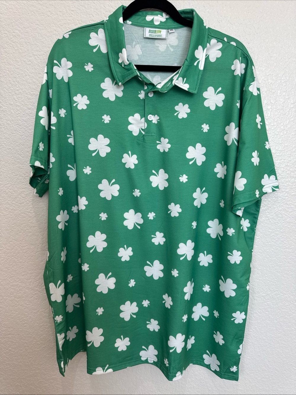 ARVIHILL Shamrock Polo Shirt Mens XXL Green White Clover Print St Patrick’s Golf